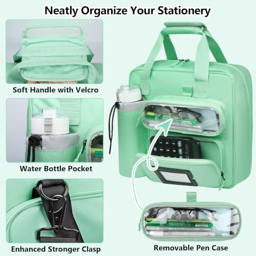 SIYNPAV 3 Inch Zipper 3 D-Ring Binder Bag, 700 Sheet Portfolio Organizer with Shoulder Strap, 13 Inch Laptop Sleeve, Pen& Bottle Pocket for Middle School, Green - color: Mint Green