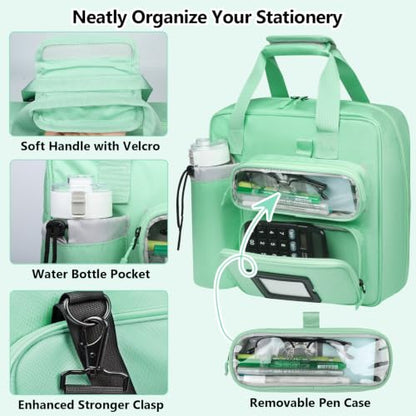 SIYNPAV 3 Inch Zipper 3 D-Ring Binder Bag, 700 Sheet Portfolio Organizer with Shoulder Strap, 13 Inch Laptop Sleeve, Pen& Bottle Pocket for Middle School, Green - color: Mint Green