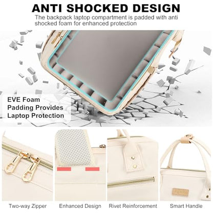 AIJIEKE Lunch Backpack for Women, 15.6 Laptop Backpack, Lunch Box, Beige | Water resistant computer bag with insulated leakproof cooler. Travel meal prep backpack for nurse, teacher, college commute - color: Beige
