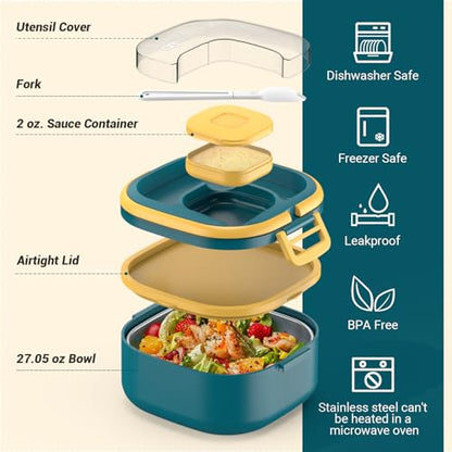 PEDECO Single-Layer Bento Lunch Box for Kids & Adults with Removable Stainless Steel Lunch Container,Dressing Container,BPA-Free,Dishwasher Safe - Includes Utensil(Blue,Non-Insulated) - color: Blue, size: Stainless Steel Single Layer