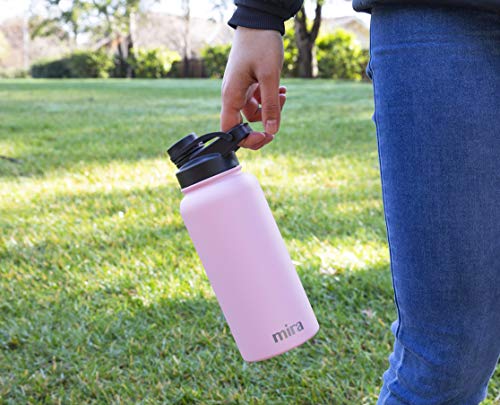 MIRA 32 oz Insulated Sports Bottle - Stainless Steel Temperature Control Thermo - Easy-Drink Spout (24Hr Cold/12Hr Hot) - Taffy Pink - color: Taffy Pink - 2 Lids