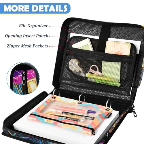 Monster Truck 3 Ring Zipper Binder Bag with Laptop Pockets and Shoulder Strap Tote Binders Organizer Case for School Office - color: Monster Truck