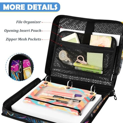 Monster Truck 3 Ring Zipper Binder Bag with Laptop Pockets and Shoulder Strap Tote Binders Organizer Case for School Office - color: Monster Truck