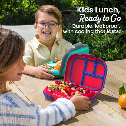 Bentgo Chill Kids Leakproof Lunch Box - 4-Compartment Bento Box with Built-In Ice Pack, 3.3 Cup Capacity, BPA-Free, Microwave & Dishwasher Safe Tray, Ages 3–7 (Red/Royal) - color: Red/Royal