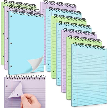 MotiMind 10 Pack 8.5" x 11" Top Spiral Notebook with 3 Hole Punched Legal Pads College Ruled Notepad 50 Sheets Hard Cardboard Paper Wirebound Notepad for Office School Business(Green, Blue, Purple) - color: Green, Blue, Purple