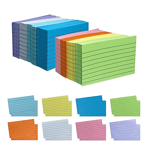 TFLFL Index Paper Cards 3x5 Inch, 1200PCS Flash Cards, Thin Note Cards Paper 8 Colors Ruled Index Cards, Assorted Lined Colored Flashcards, Study Card Memo Scratch Pad for Home Office School - color: 1200 3x5 Inch
