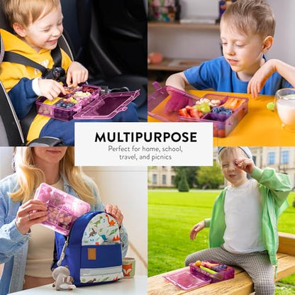 Snack Box Containers Set of 2-Reusable,100 Dissolvable Labels, 8 Adjustable Compartments, Dishwasher Safe, BPA-Free, Meal Prep Container, PARENT TESTED PARENT APPROVED AWARD (2 Pack) (Purple) - color: Purple, size: Small