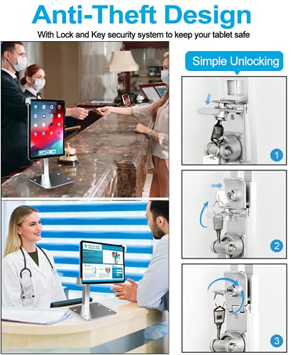 Anti-Theft Desktop Tablet Kiosk Stand Holder, Heavy Duty Countertop Tablet POS Display Mount with Security Lock and Key, Compatible with iPad Pro/Air/Mini, Galaxy Tabs, More 7-11" Tablets