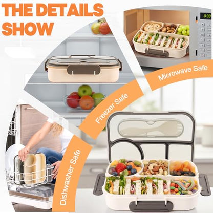 Bento Box for Adults,4 Compartments Lunch Box, Snack Containers Reusable Lunch Containers Drop-Proof, Dishwasher Safe & Made with BPA-Free Materials, Beige - color: Beige
