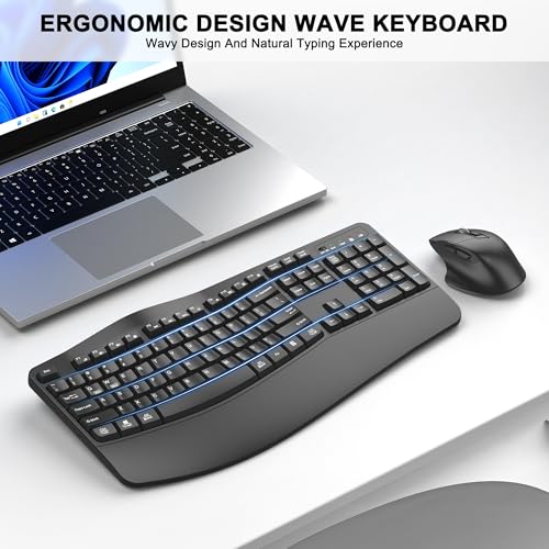 Wireless Keyboard and Mouse Combo, 2.4G Full Size Wave Keys Ergonomic Keyboard with Wrist Rest and 3-Level DPI Adjustable Wireless Ergonomic Mouse for Windows, Mac OS Desktop/Laptop/PC(Graphite) - color: Graphite