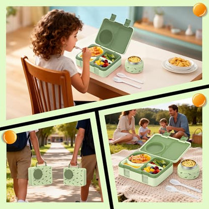 Bento Lunch Box for Kids Adult, Leakproof 3-4 Compartment Bento Box Set with Insulated Food Jar,Water Bottle, Lunch Bag, School Lunch Container for Toddler Teen Girls Boys Ages 3+(Dinosaur) - color: Dinosaur