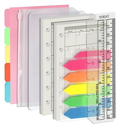 Harphia A7 6-Hole Binder Refill Value Set: 90-Sheet Monthly Plan Loose Leaf Paper with Stickers and Dividers, Planner Insert with Binder Pockets - color: Month Paper Set, size: A7