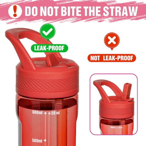 OLDLEY 20oz Kids Water Bottle with Straw, BPA-Free Tritan Water Bottle for School, Leakproof Clear Water Bottle with One Click Open, Measurement Scale, Cup Holder Friendly for Boys Girls,Pure Red - color: Pure Red