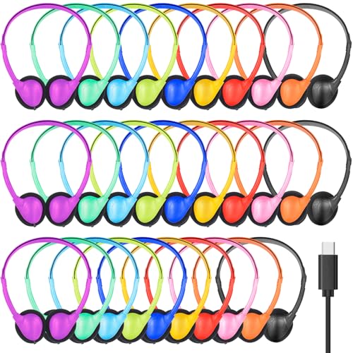 USB Type C Headphones Bulk for Kids Classroom School 30 Pack,USB C | Wired Headphones for School Children Student Compatible with Pad Smartphones Tablet Chromebooks (Mixed Colors) - color: Mixed Colors, size: 30 Pack