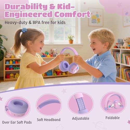 Kids Headphones Bluetooth for Girls, Toddler Headphones Wireless for School | 85/95dB Volume Limited, 50H Playtime, Bluetooth 6.0, Built in Mic, Fast Charging for Tablet, iPad, Cellphone - color: Pink