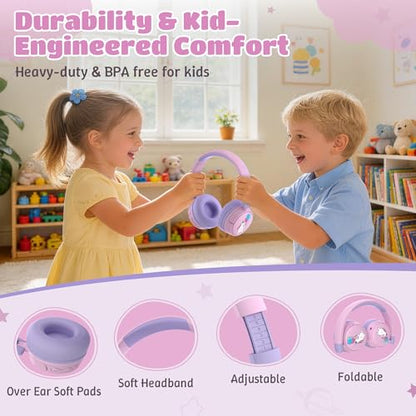 Kids Headphones Bluetooth for Girls, Toddler Headphones Wireless for School | 85/95dB Volume Limited, 50H Playtime, Bluetooth 6.0, Built in Mic, Fast Charging for Tablet, iPad, Cellphone - color: Pink