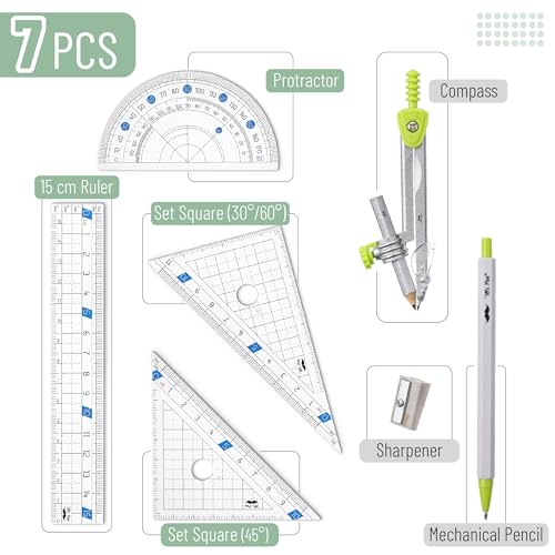 Mr. Pen- Geometry Set, 7 pcs, Compass for Geometry Compass Math | Geometry Kit with Storage Box, Math Compass, Geometry Set for School, Protractor and Compass Set, Drawing Tools, Ruler Set