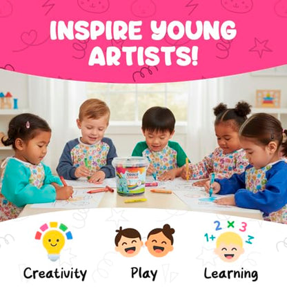 TinyGeeks Jumbo Crayons For Toddlers 3-8 - 18pc Toddler Baby Crayons For Kids Ages 4-8 & 3-4 - With Printed Coloring Sheets - Washable, Non Toxic and Easy To Hold - Perfect for Classroom