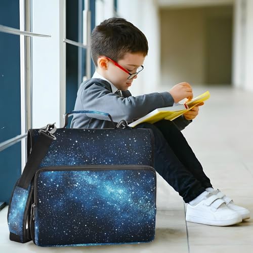 Blue Star Zipper Binder 3 Ring 1.5 Inch School Binder Organizer with Shoulder Strap Handle File Folder Pockets Large Capacity Students Girl Boy Men Office Work - color: Blue Star