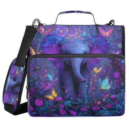 Elephant Butterfly Flowers Purple 3 Ring Zipper Binder 1.5 Inch D-Ring Binder with Zipper Multi-Pockets 500 Sheets Capacity Expanding File Folder Binders Organizer for School Office