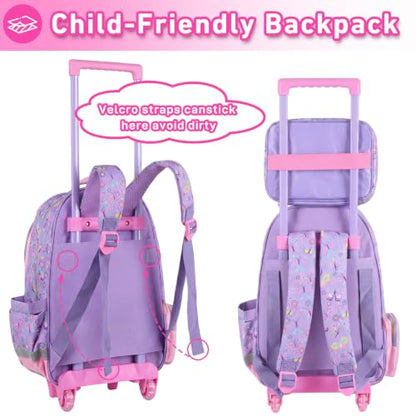 Kids Backpack for Girls with Lunch Box, Rolling Backpack with Wheels, Cute Butterfly Kids Roller Elementary SchoolBag Middle-School Bookbag Back to School Gift - color: L22. Butterfly