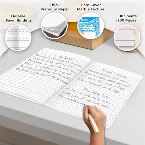Rosmonde 1000 Pack (Pallet) Composition Notebooks Bulk, Primary Ruled, Pallet of Composition Notebooks, 100 Sheets (200 Pages), 9-3/4 x 7-1/2, Bulk Notebooks for Grades K-2, 4-7 Days Transit - size: 1000 Pack | Express Pallet, style: Primary Ruled - Color