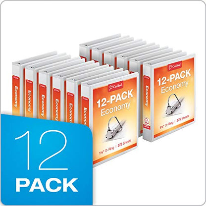 Cardinal Economy 3-Ring Binders, 1.5", Slant-D Rings, Holds 375 Sheets, ClearVue Presentation View, Non-Stick, White, Case of 12 (90751) - color: White, size: 1.5 Inch