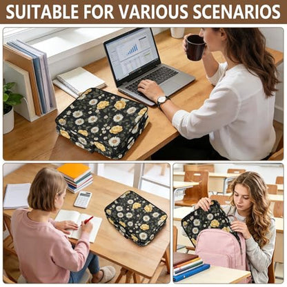 ALAZA Daisies Floral Yellow Roses Zipper Binder with Handle, 7-Pocket Expanding File Folder, Detachable 3-Ring Binder, File Organizer for Home Office Work A4 Letter Size Paper Document