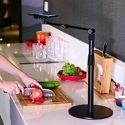 Viozon Tablet Phone Overhead Stand, Height & 360 Degree Angle Adjustable, Aluminum Desktop Stand, Compatible with 3.5-11" Cellphone or Tablet Such as iPhone iPad Pro Air Mini, Samsung, Nexus(AP-4P-B) - color: Black