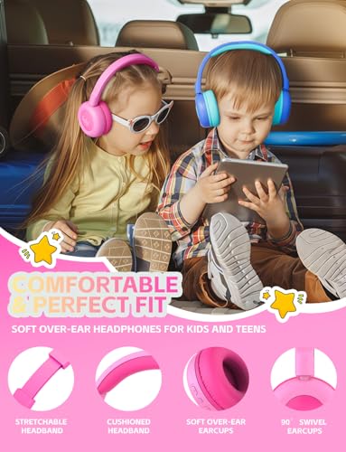 Kids Bluetooth Headphones,Toddler Headphones with Microphone,85/94dB Volume Limited,Bluetooth 5.4 Adjustable Lightweight Kids Wireless Headsets for Boy Girl Tablet Travel School - color: Pink