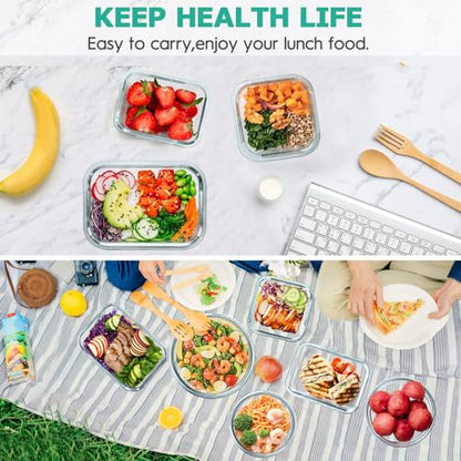34pcs Glass Food Storage Containers with Lids Set, Airtight Glass Meal Prep Containers (17 Containers & 17 Lids), Leak Proof Lunch Container BPA-Free, Microwave, Oven, Freezer, Dishwasher Safe-Blue - color: Blue