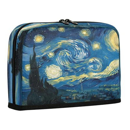 The Starry Night Art Pencil Case Organizer, Large Capacity Stand-Up Pen Pouch with 3 Compartments, Foldable Makeup Bag for School Office Travel Supplies, 8.3 x 5.9 Inch - color: Starry Night
