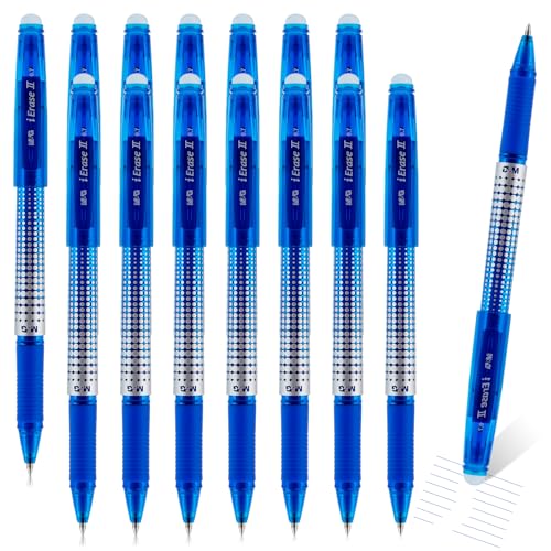M&G Erasable Pens, 15 Pcs Erasable Gel Pen Medium Point 0.7mm, Blue Erasable Gel Ink Pen with Comfort Grip and Cap, Make Mistakes Disappear for Drawing Writing Planner and Crossword Puzzles - color: Blue