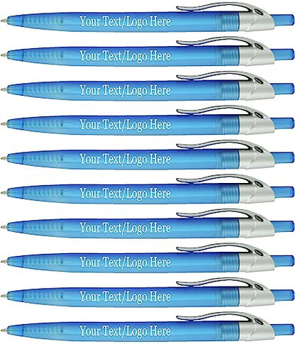 SyPen Personalized Pens With your Custom Logo or Text-500 Pack Bulk-for Businesses, Parties, and Events, Custom Printed Ballpoint Click Pens, Translucent Barrel, Light Blue Pen, Black Ink - color: Light Blue