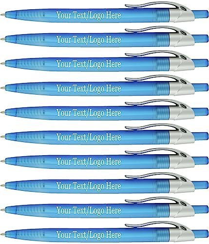 SyPen Personalized Pens With your Custom Logo or Text-500 Pack Bulk-for Businesses, Parties, and Events, Custom Printed Ballpoint Click Pens, Translucent Barrel, Light Blue Pen, Black Ink - color: Light Blue