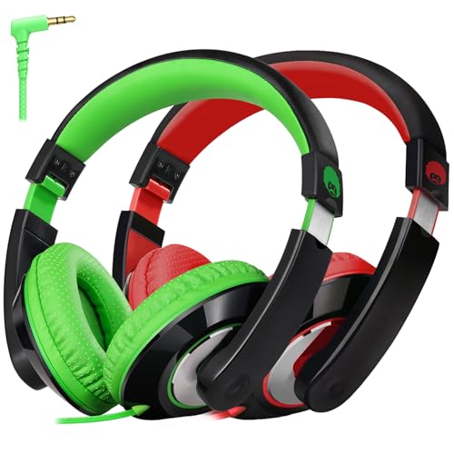 rockpapa Comfort Kids Headphones for School, Lightweight Foldable Portable Childs Boys Girls Teens Headphones Wired 3.5mm with 4.9ft Cord for Travel Airplane Tablet Phone Laptop Black/Green+Black/Red - color: Green/Black/Red/Black