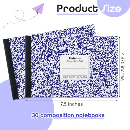 Fainne 30 Pack Composition Notebooks Half Size 4-7/8 x 7-1/2 Inches Wide Ruled Half Page Composition Notebook for Journal School Classroom Supplies 40 Sheet(Blue,Snowflake Style) - color: Blue, style: Snowflake Style
