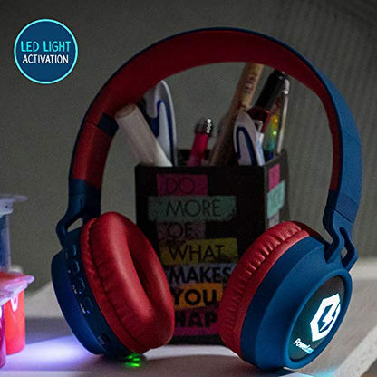 PowerLocus Kids Headphones Wireless, Bluetooth Headphones for Kids Over Ear, LED Lights, 85dB Safe Volume Limit, Foldable, Micro SD Mode, Built-in and Line-in Microphone for Phones,Tablets,Laptop - color: N-Red