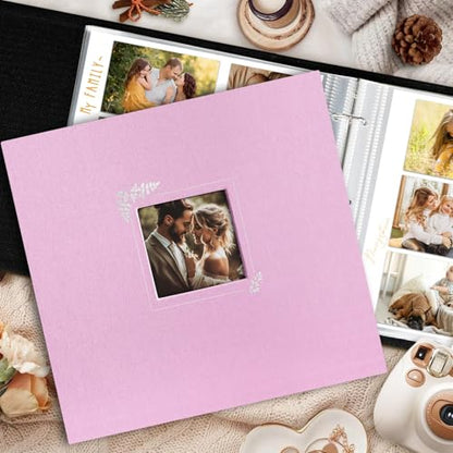 Lanpn Scrapbook Photo Album 12x12, Linen Window Design Cover Top Load 3 Ring Folder Binder Photobook Photo Book 12 x 12 inch with 30 Plastic Sleeves 60 Pages Pink - color: Pink, size: 12x12"