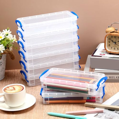 Gueevin 24 Pcs Large Capacity Plastic Pencil Box Clear Plastic Pencil Case Crayon Box with Snap Tight Lid Watercolor Pen Storage Brush Organizer Drawing Tools Container (Blue) - color: Blue