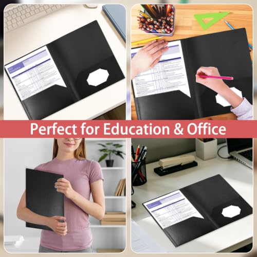 Black Folders with Pocket 7 Pack, 2 Pocket Folders, Plastic Folders with Pockets, Letter Size 8.5x11 inches File Folders with Business Card Slot for School, Home Office Business Use - color: Black