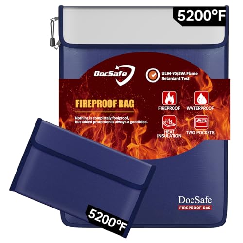 DocSafe Fireproof Document Bag (5200℉) with Fireproof Organizer Travel Case,Heat Insulated Fire＆Water Resistant 8 Layers Safe Money Bag Storage for Important Documents,Cash,Power Bank,Valuables,Blue - color: Blue
