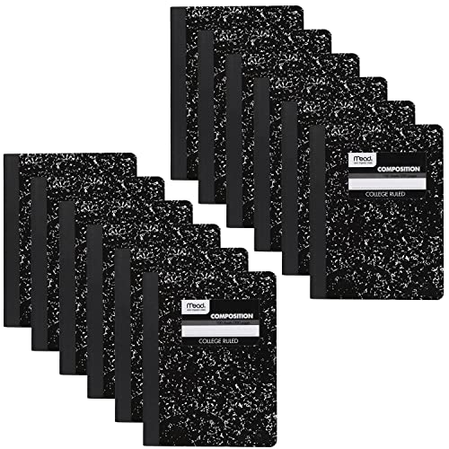 Mead Composition Notebook, 12 Pack, College Ruled Paper, 7-1/2" x 9-3/4", 100 Sheets per Comp Book, Black Marble (72938) - color: Black, size: Pack of 12