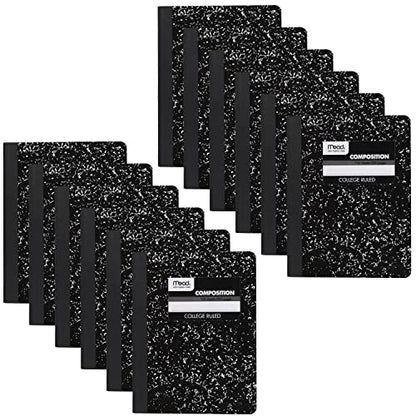 Mead Composition Notebook, 12 Pack, College Ruled Paper, 7-1/2" x 9-3/4", 100 Sheets per Comp Book, Black Marble (72938) - color: Black, size: Pack of 12