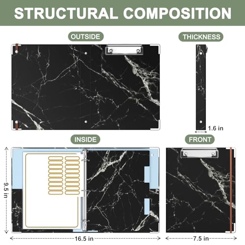 Rouidr Mini 3 Ring Binder with Clipboard, 1 inch Round 8.5 x 5.5 in Cute Binders Organizer with 5 Dividers Tabs & Clear Sleeves, School Supplies, Office Supplies, Black Textured Marble - color: Black Textured Marble, size: Mini 1in(8.5 x 5.5 in)