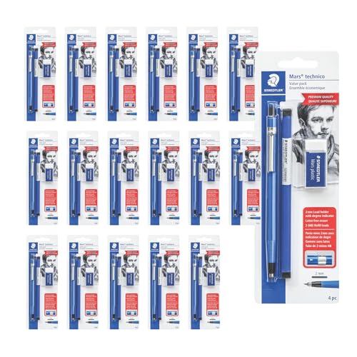 STAEDTLER Mars Technical Mechanical Pencil Set, Blue, 18 Pack | 1 pencil - 2 mm, 1 eraser, 2 ea 2H lead refills. 4pc
