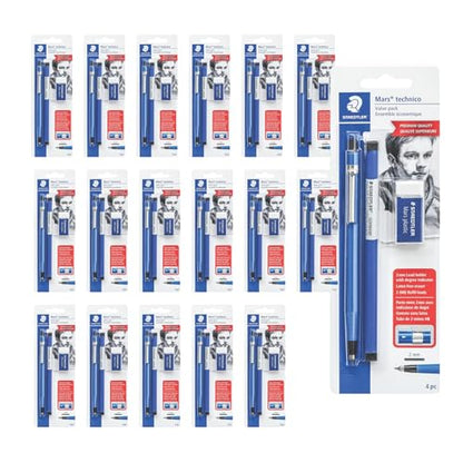 STAEDTLER Mars Technical Mechanical Pencil Set, Blue, 18 Pack | 1 pencil - 2 mm, 1 eraser, 2 ea 2H lead refills. 4pc