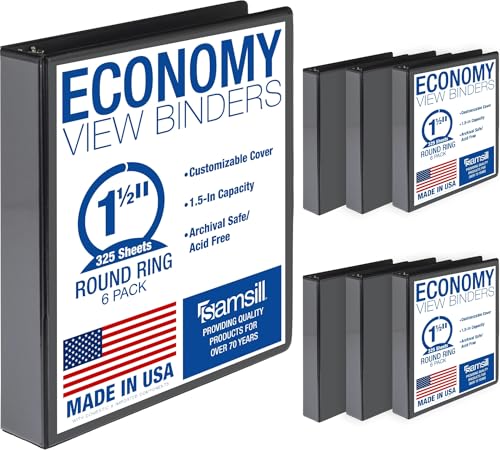 Samsill 1.5 Inch 3 Ring Binders, Economy Round Ring, Clear View Cover, 325 Sheet Capacity - for School, Home, Office - Black, 6 Pack - size: 6-Pack, style: 1.5 Inch