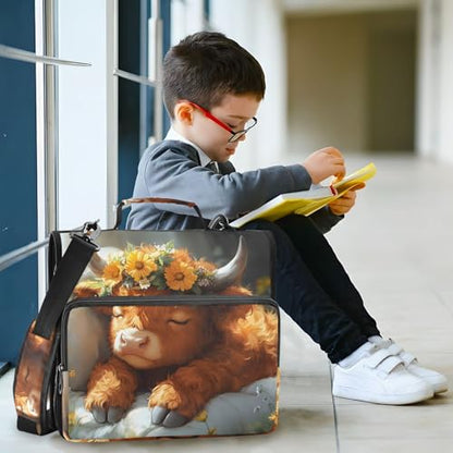 Cute Highland Cow 3 Ring Zipper Binder Bag Binder Organizer with Handle Shoulder Strap for School Work Office Supplies - color: Cute Highland Cow