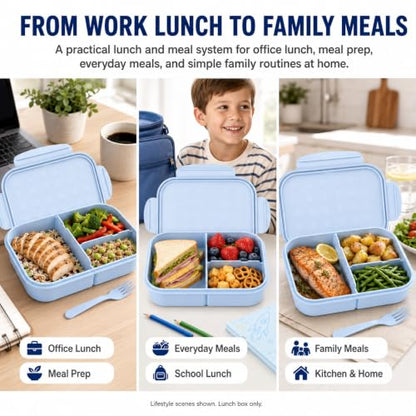 MISS BIG® Kids Bento Lunch Box, 1150ml 3 Compartments, Blue | Blue kids bento lunch box for school, daycare, and snack time - color: Blue, size: 1150ml